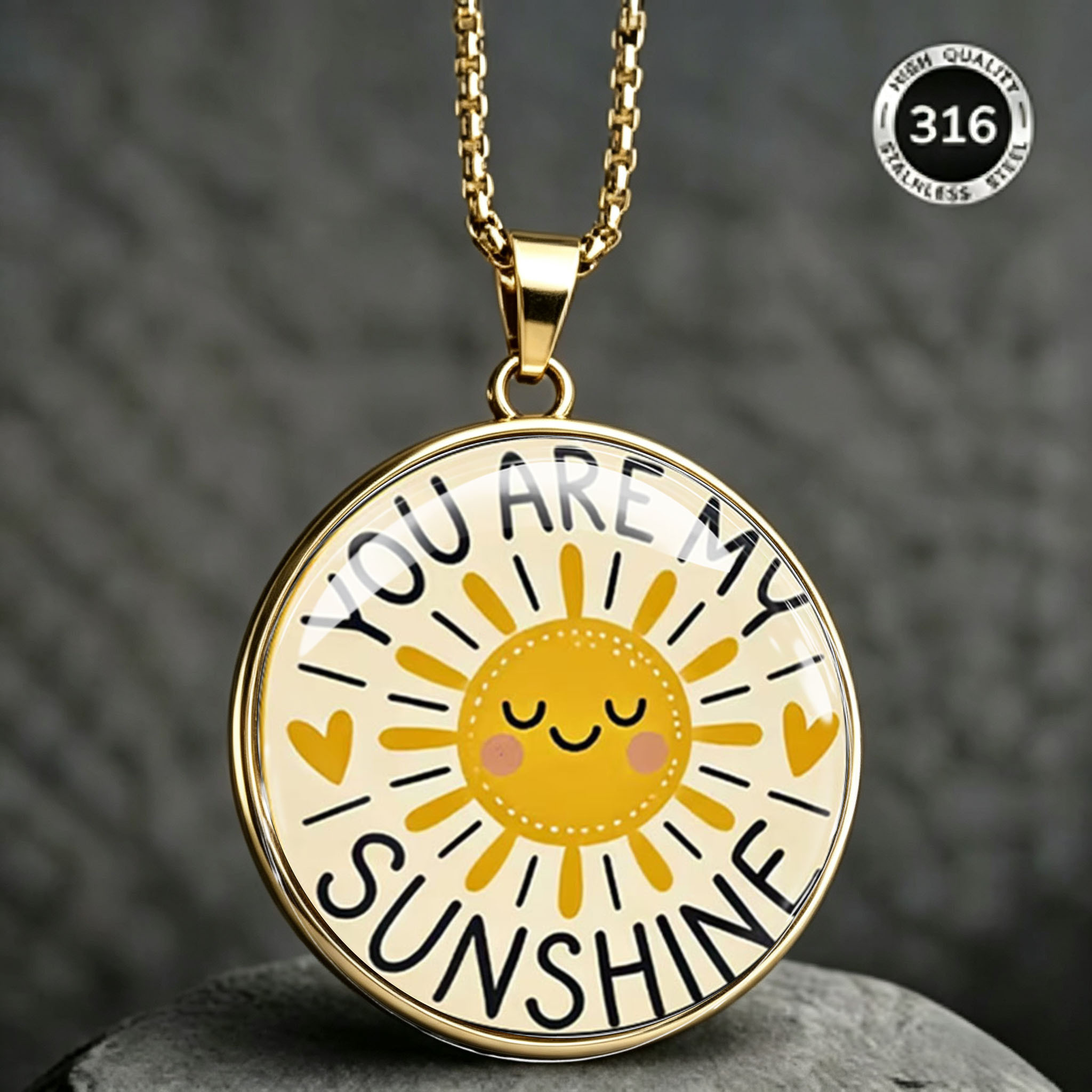 Men's Stainless Steel Round Pendant Necklace with Sun Pattern